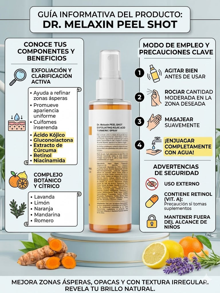 EXFOLIANTE DR. MELAXIN PEEL SHOT (Kojic Acid + Turmeric Spray)